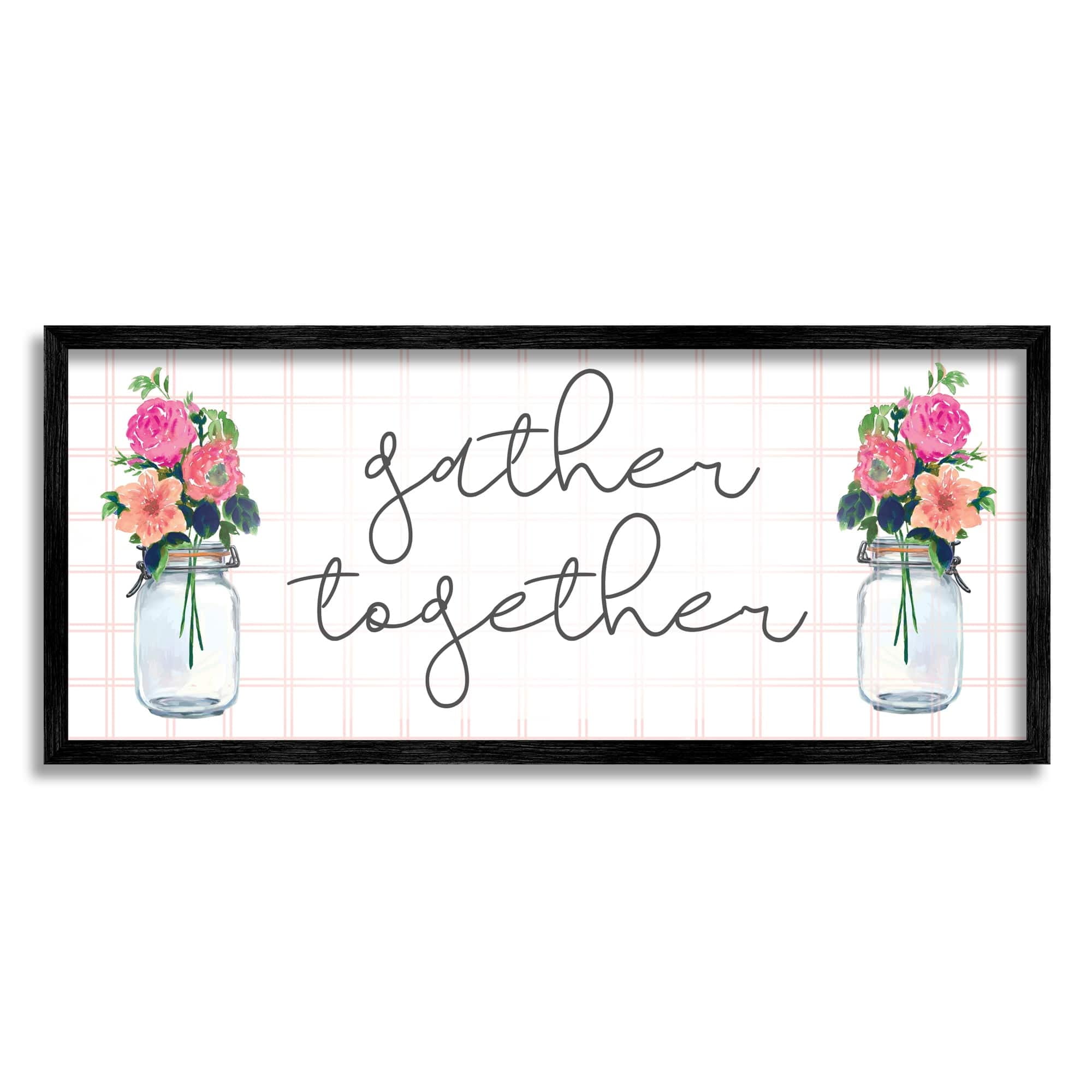 Stupell Industries Gather Together Jar Floral Bouquet Geometric Kitchen Pattern ,24 x 10, Design by Dogwood Portfolio