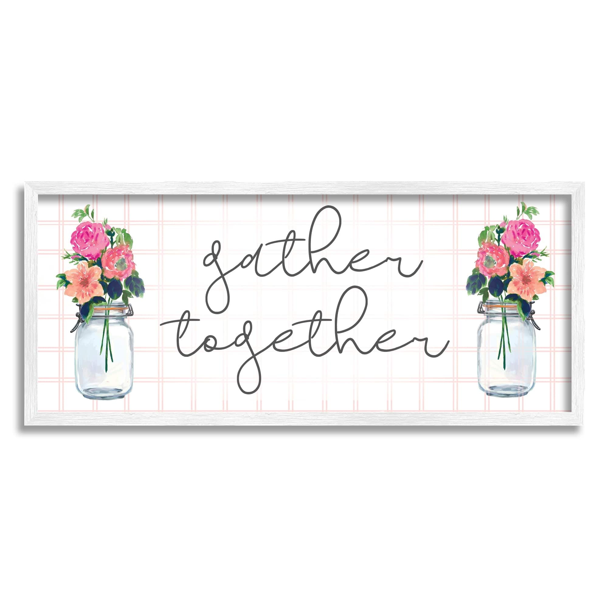 Stupell Industries Gather Together Jar Floral Bouquet Geometric Kitchen Pattern ,24 x 10, Design by Dogwood Portfolio