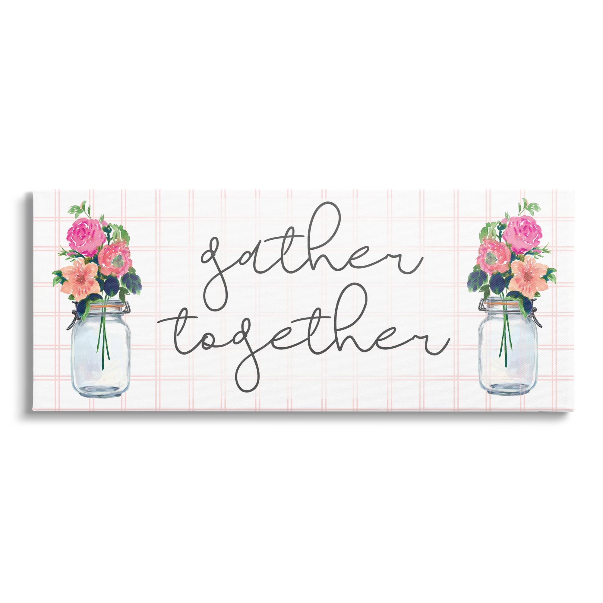 Stupell Industries Gather Together Jar Floral Bouquet Geometric Kitchen Pattern ,40 x 17, Design by Dogwood Portfolio