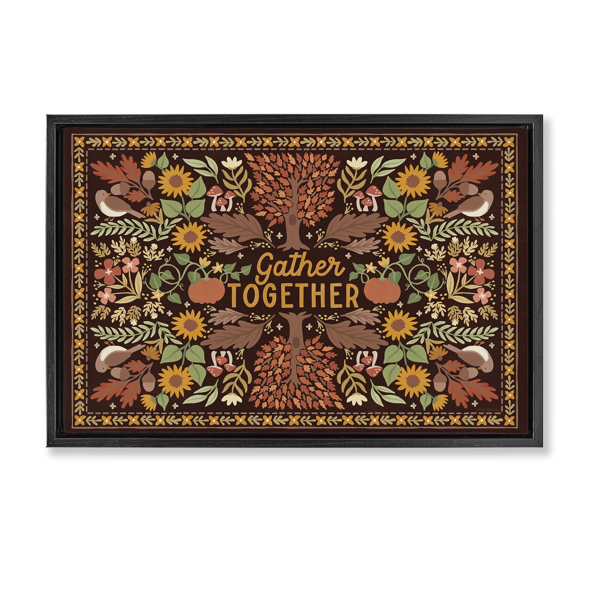 Stupell Industries Gather Together on Brown Landscape Painting Black Floater Framed Canvas Art Prints Wall Art, 31 x 21