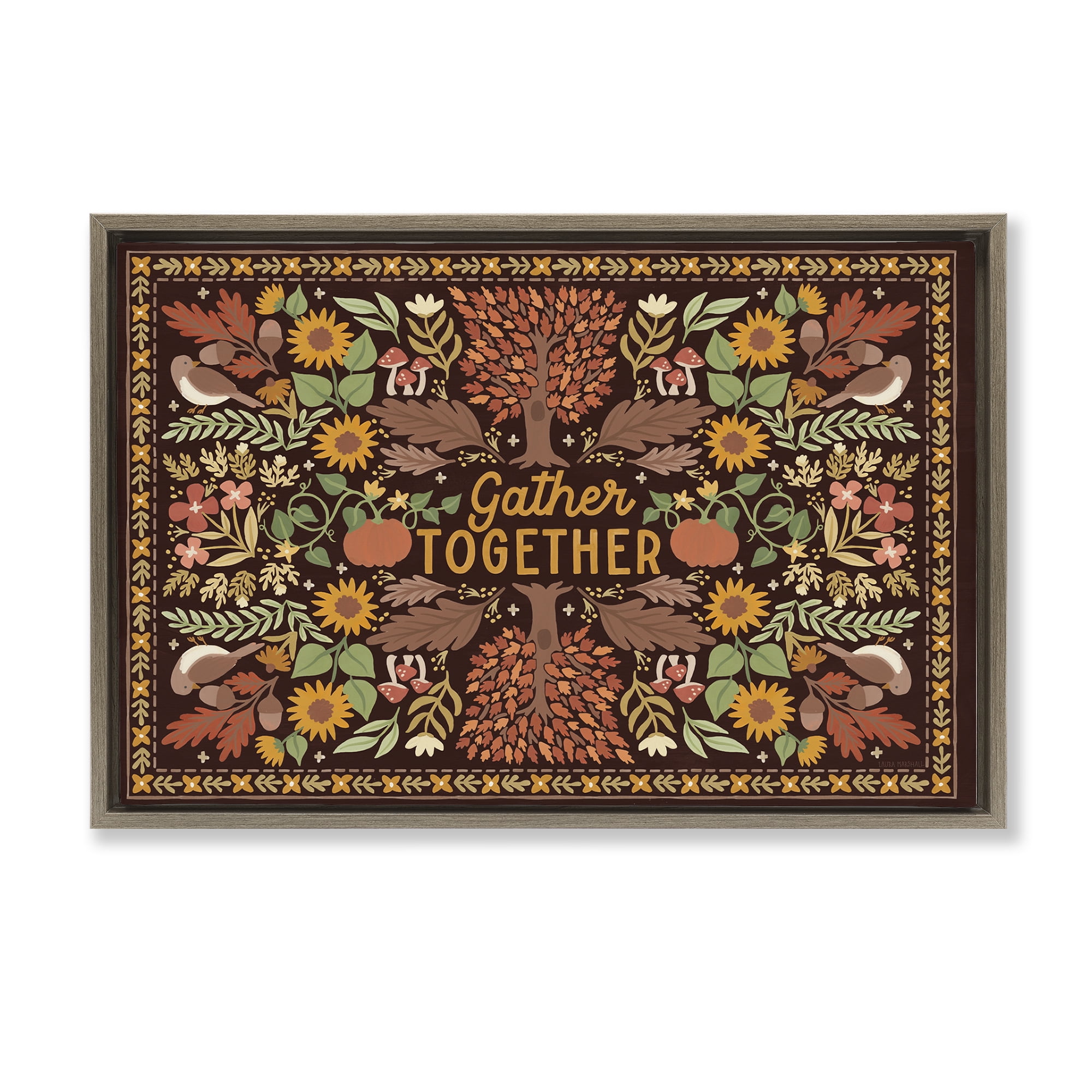 Stupell Industries Gather Together on Brown Landscape Painting Brown Floater Framed Canvas Art Prints Wall Art, 25 x 17