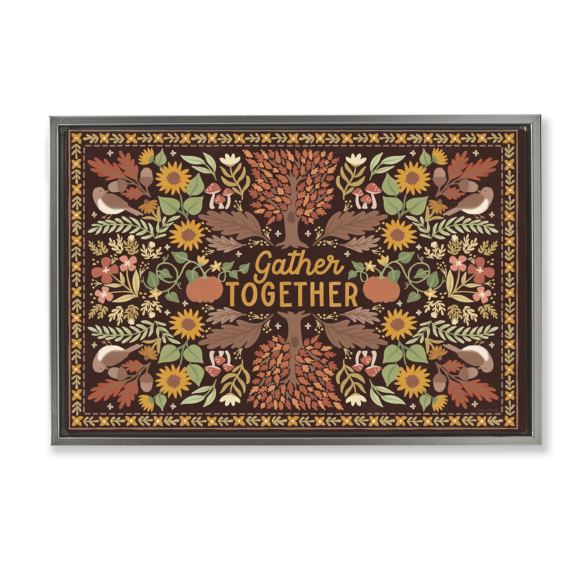 Stupell Industries Gather Together on Brown Landscape Painting Gray Floater Framed Canvas Art Prints Wall Art, 31 x 21