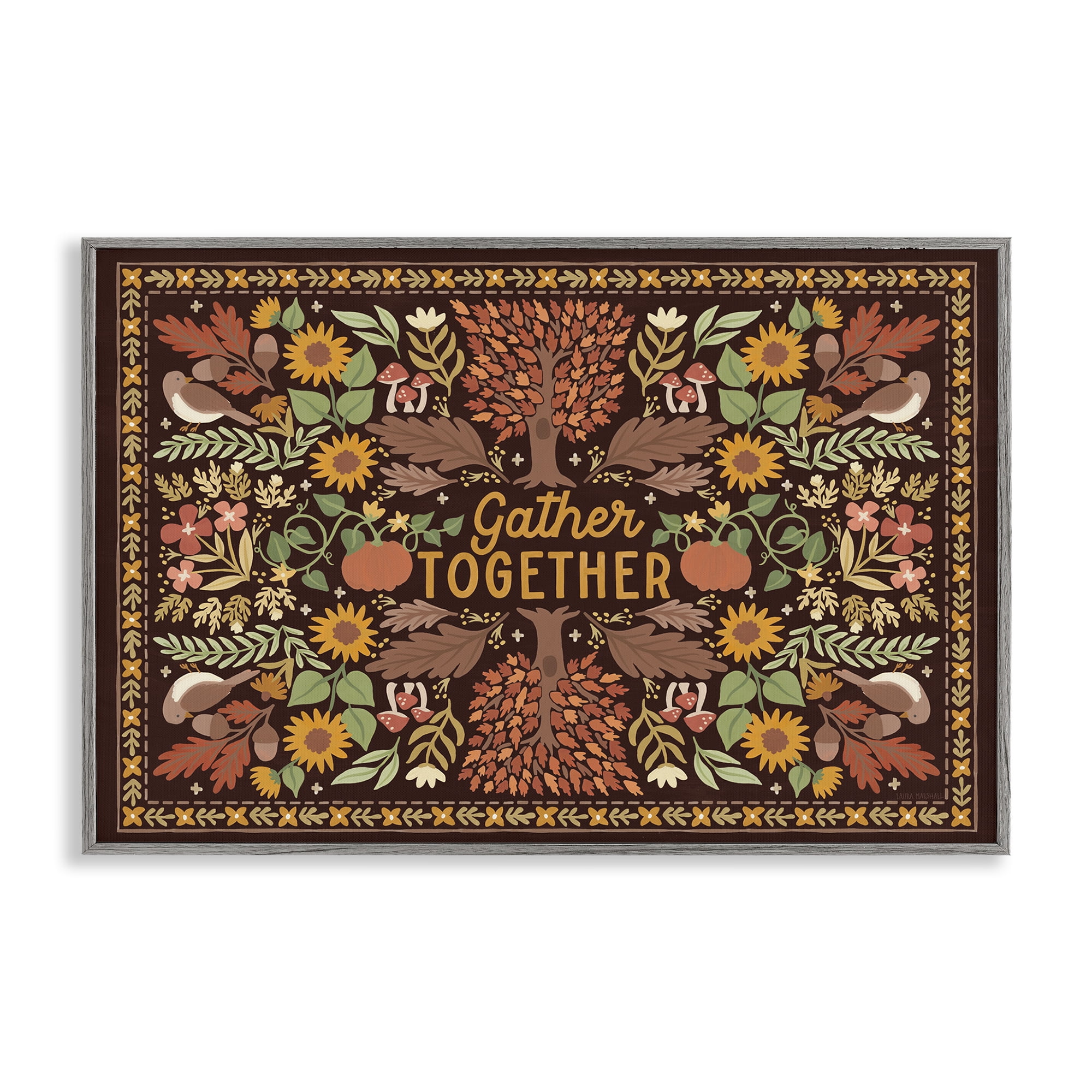 Stupell Industries Gather Together on Brown Landscape Painting Gray Framed Art Prints Wall Art, 18 x 12