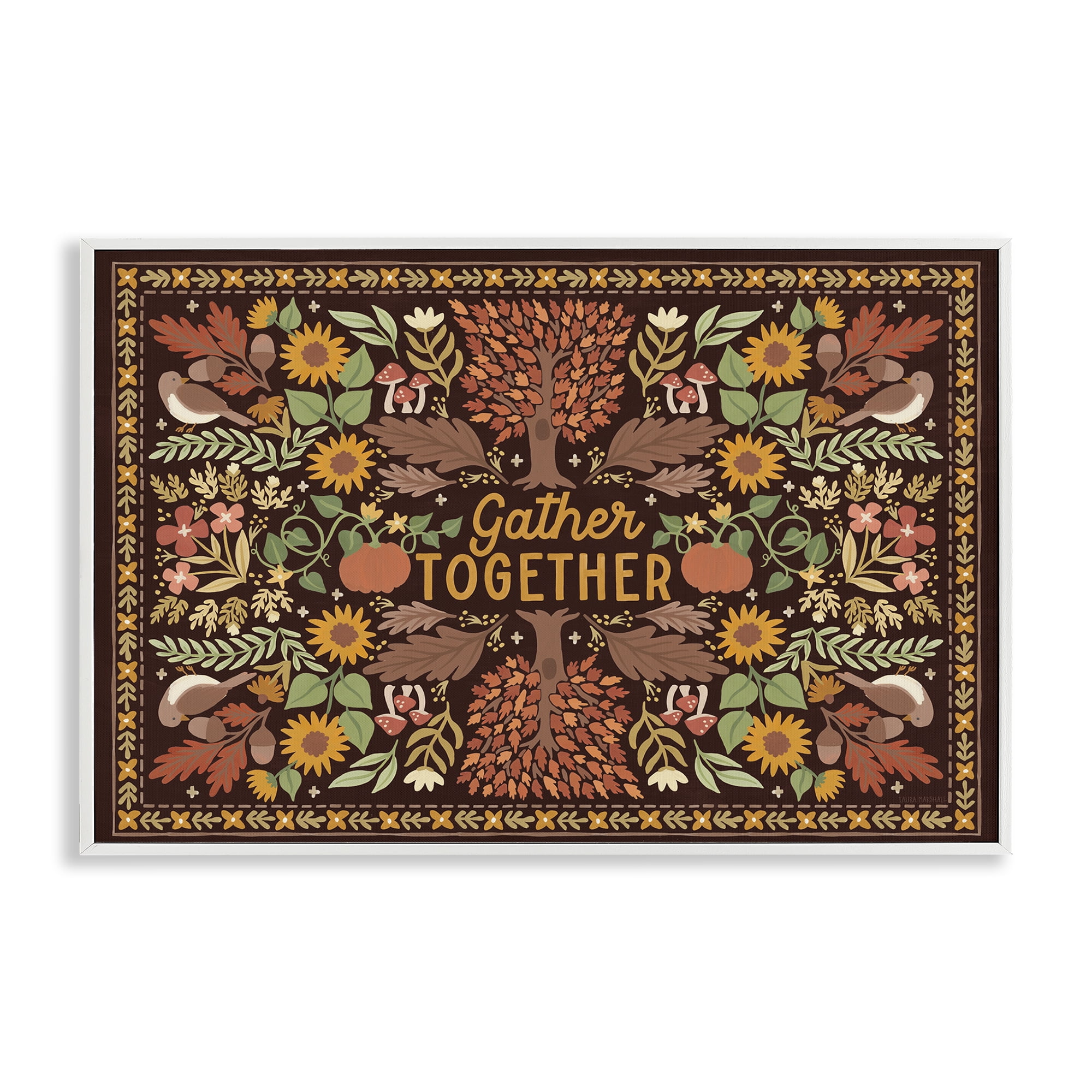 Stupell Industries Gather Together on Brown Landscape Painting White Framed Art Prints Wall Art, 24 x 16