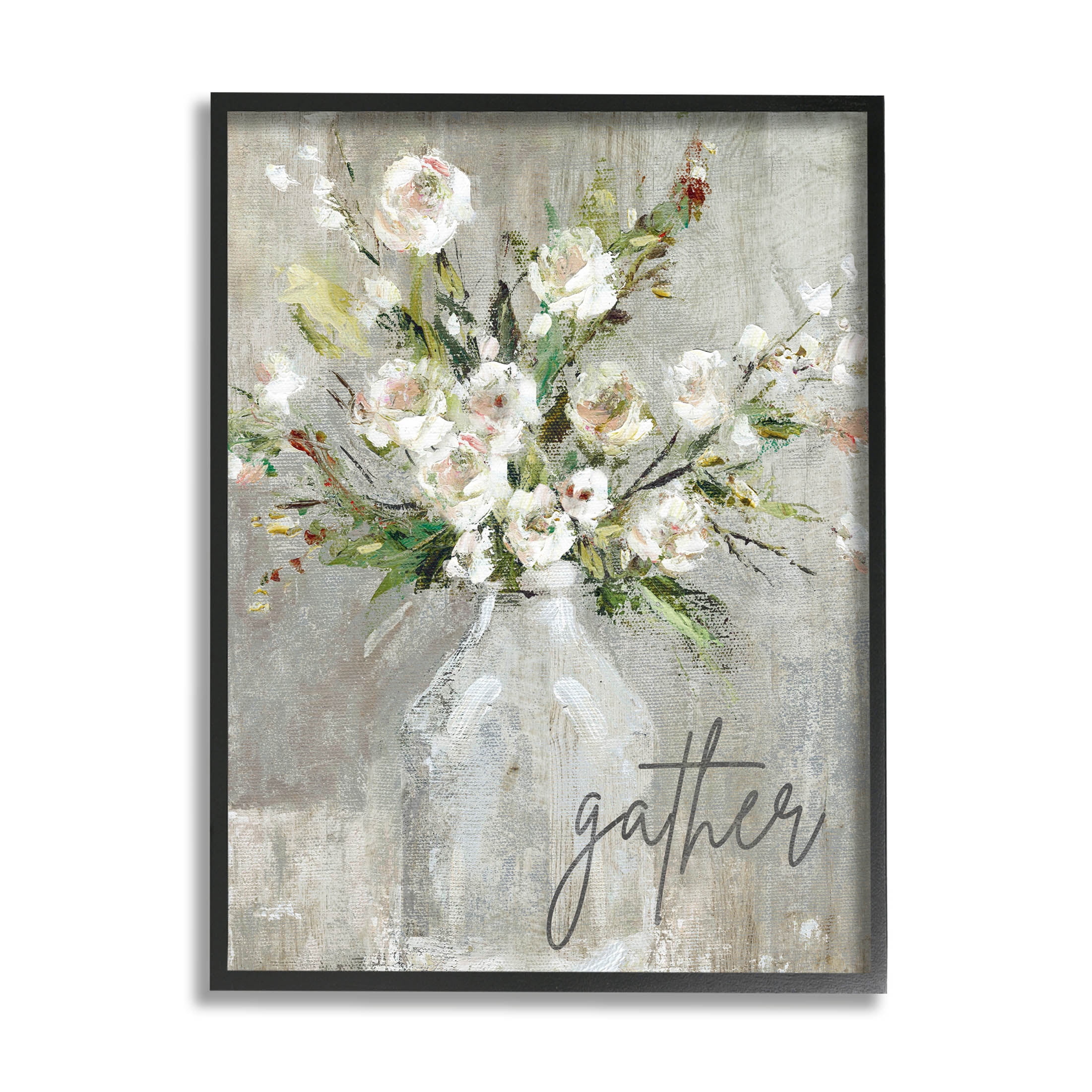 Stupell Industries Gather White Floral Bouquet Graphic Art Black Framed Art Print Wall Art, Design by Carol Robinson