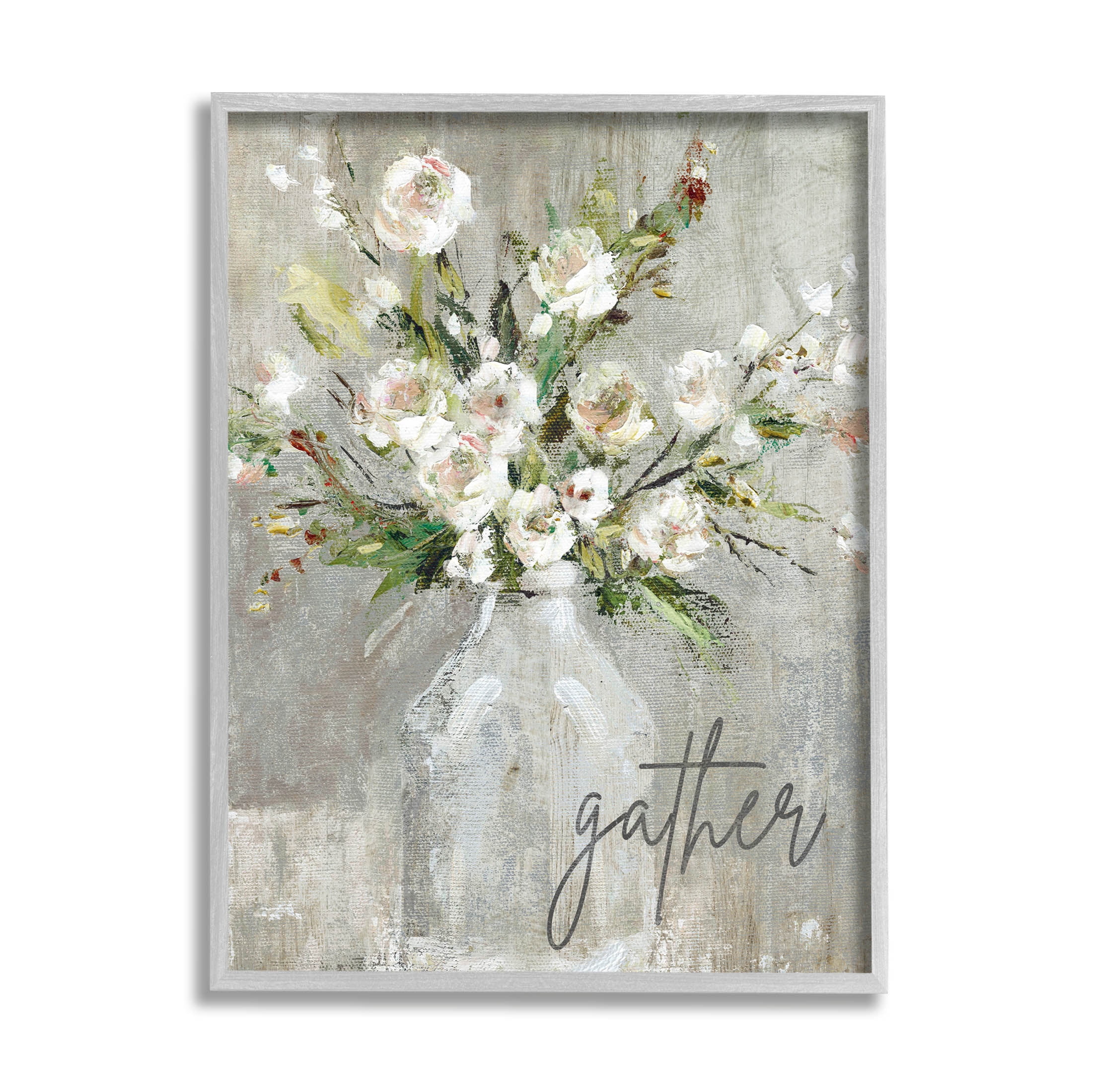 Stupell Industries Gather White Floral Bouquet Graphic Art Gray Framed Art Print Wall Art, Design by Carol Robinson