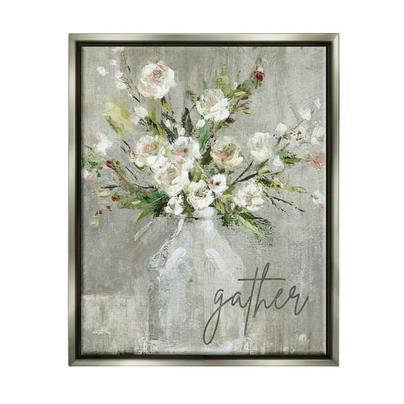 Stupell Industries Gather White Floral Bouquet Graphic Art Luster Gray Floating Framed Canvas Print Wall Art, Design by Carol Robinson