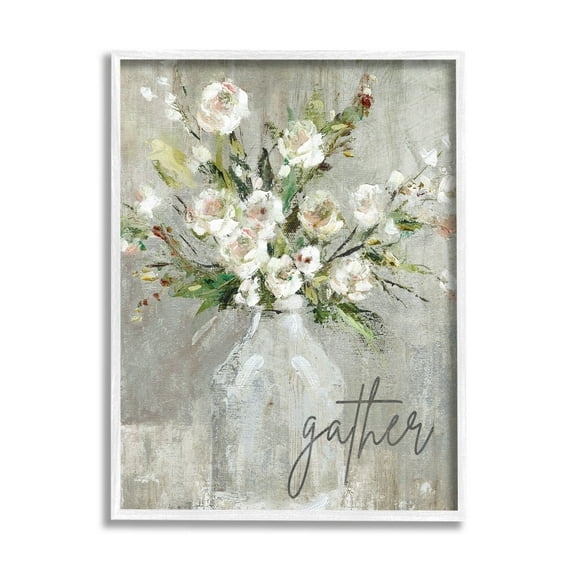 Stupell Industries Gather White Floral Bouquet Graphic Art White Framed Art Print Wall Art, Design by Carol Robinson