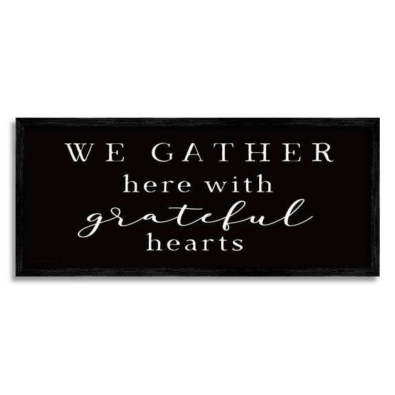 Stupell Industries Gather With Grateful Hearts Family Typography Sign Graphic Art Black Framed Art Print Wall Art, Design by Elizabeth Tyndall