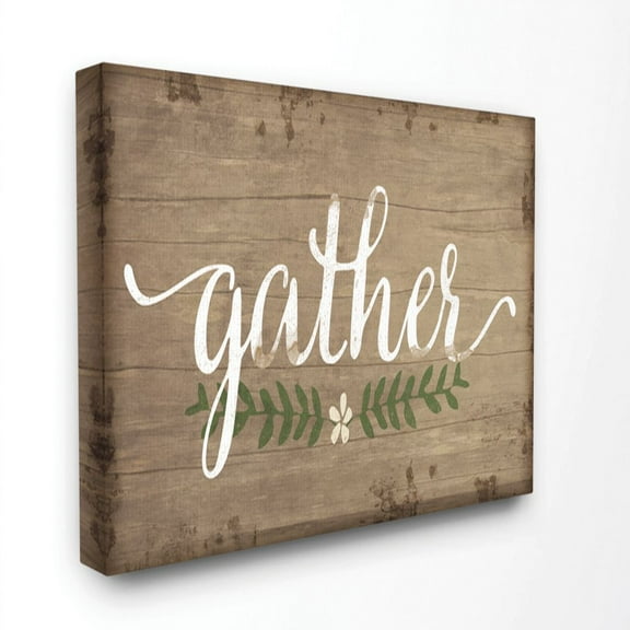 Stupell Industries Gather Wood Textured Family Word Design Canvas Wall Art by Jennifer Pugh