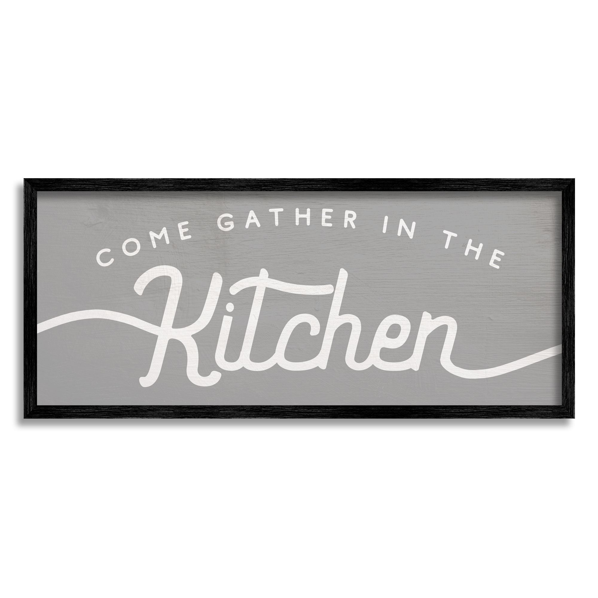 Stupell Industries Gather in the Kitchen Sign Rustic Family Phrase Food & Beverage Painting Black Framed Art Print Wall Art, 10 x 24