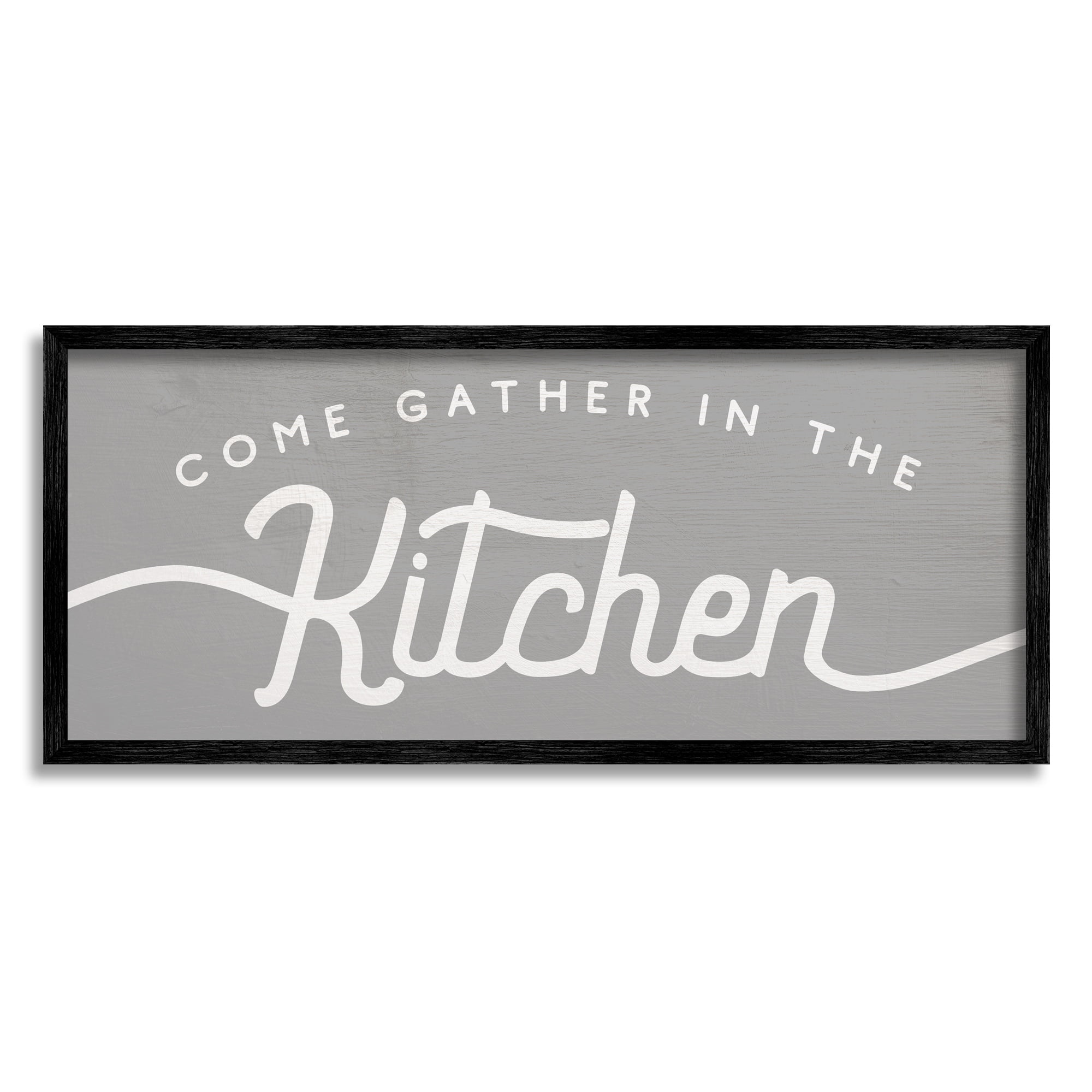 Stupell Industries Gather in the Kitchen Sign Rustic Family Phrase Food & Beverage Painting Black Framed Art Print Wall Art, 13 x 30