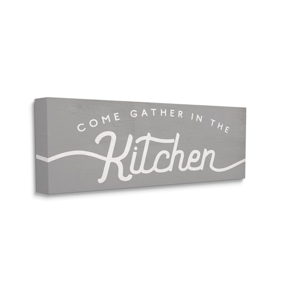 Stupell Industries Gather in the Kitchen Sign Rustic Family Phrase Food & Beverage Painting Gallery Wrapped Canvas Print Wall Art, 13 x 30
