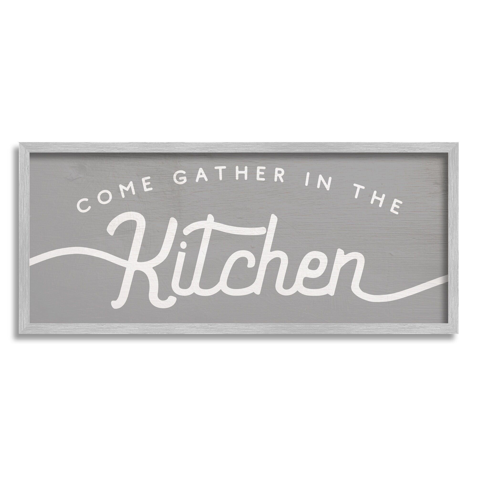 Stupell Industries Gather in the Kitchen Sign Rustic Family Phrase Food & Beverage Painting Gray Framed Art Print Wall Art, 10 x 24