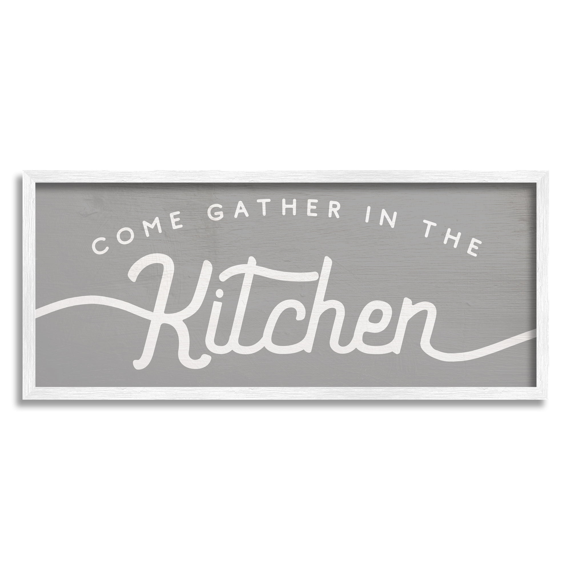 Stupell Industries Gather in the Kitchen Sign Rustic Family Phrase Food & Beverage Painting White Framed Art Print Wall Art, 13 x 30