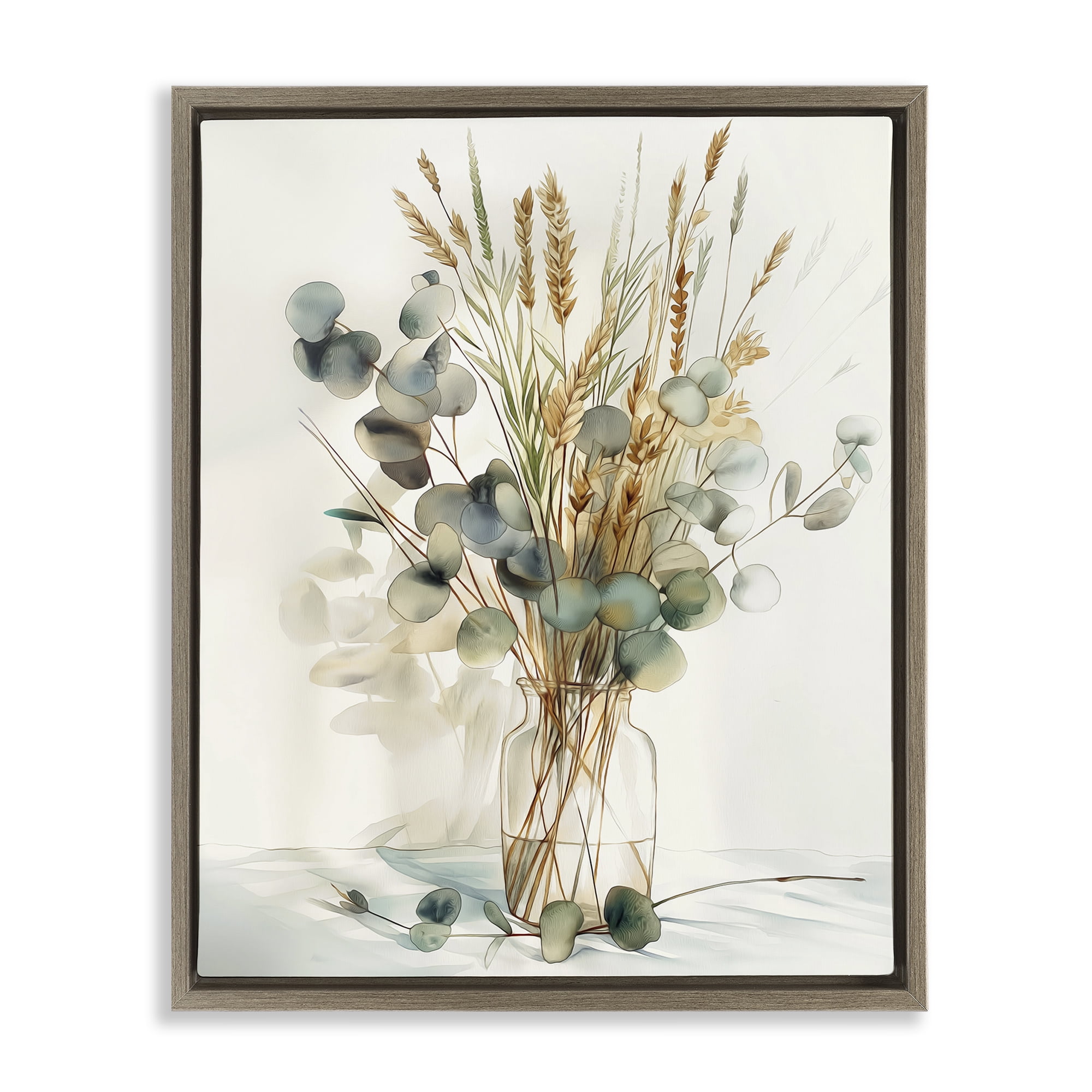 Stupell Industries Gathered Eucalyptus Herbs Plants & Flowers Painting Brown Floater Framed Canvas Art Print Wall Art, 17 x 21
