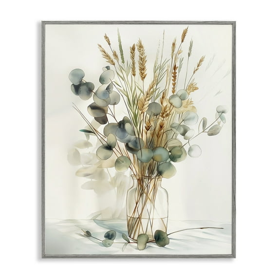 Stupell Industries Gathered Eucalyptus Herbs Plants & Flowers Painting Gray Framed Art Print Wall Art, 11 x 14