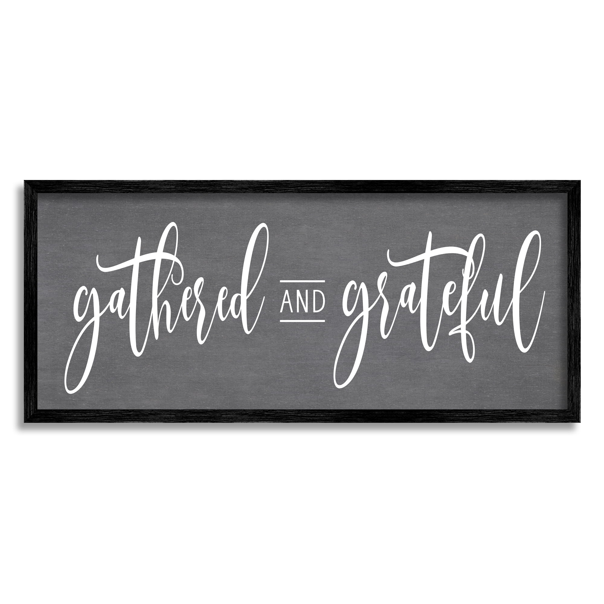Stupell Industries Gathered & Grateful Fancy Cursive Thankful Family Graphic Art Black Framed Art Print Wall Art, Design by Lettered and Lined