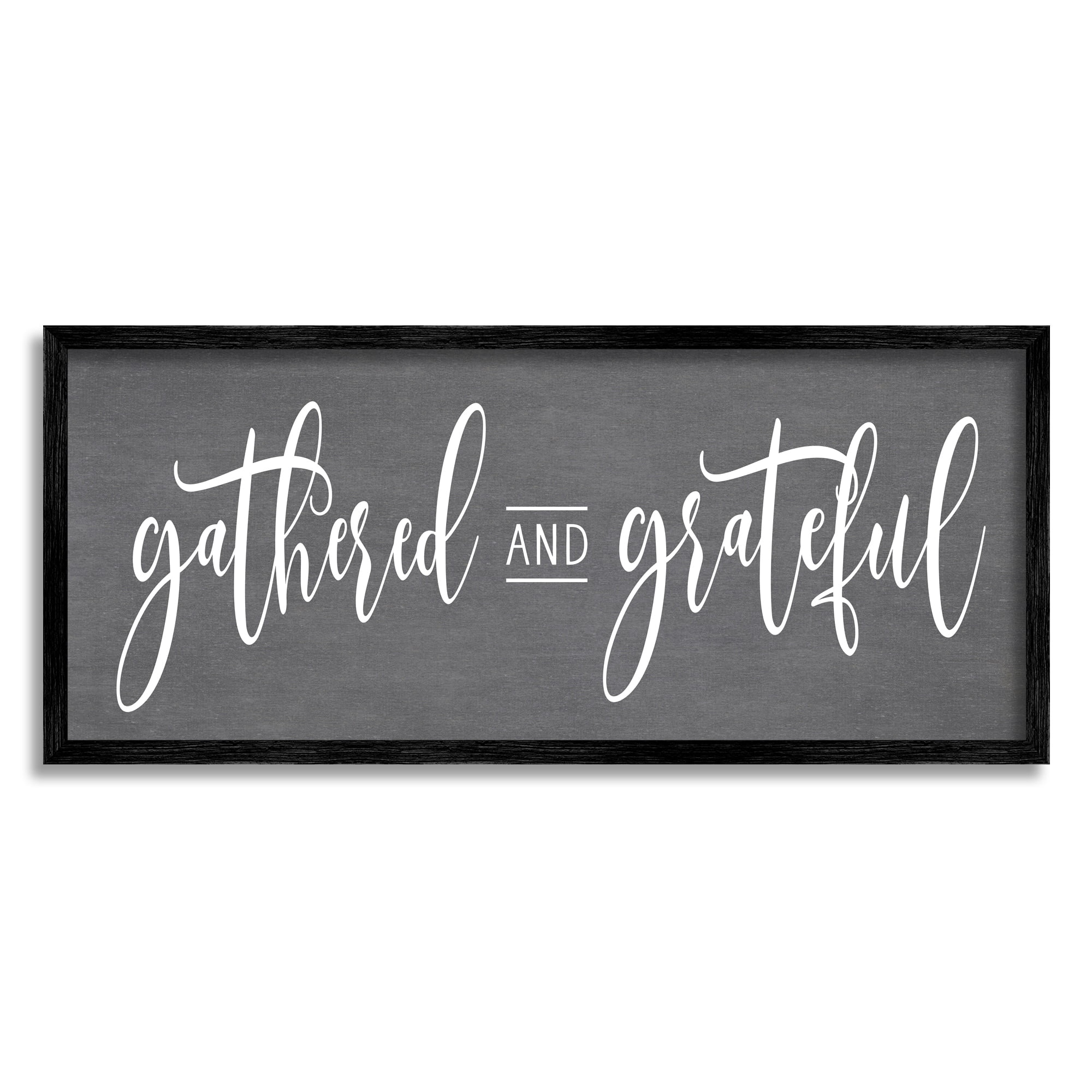 Stupell Industries Gathered & Grateful Fancy Cursive Thankful Family Graphic Art Black Framed Art Print Wall Art, Design by Lettered and Lined