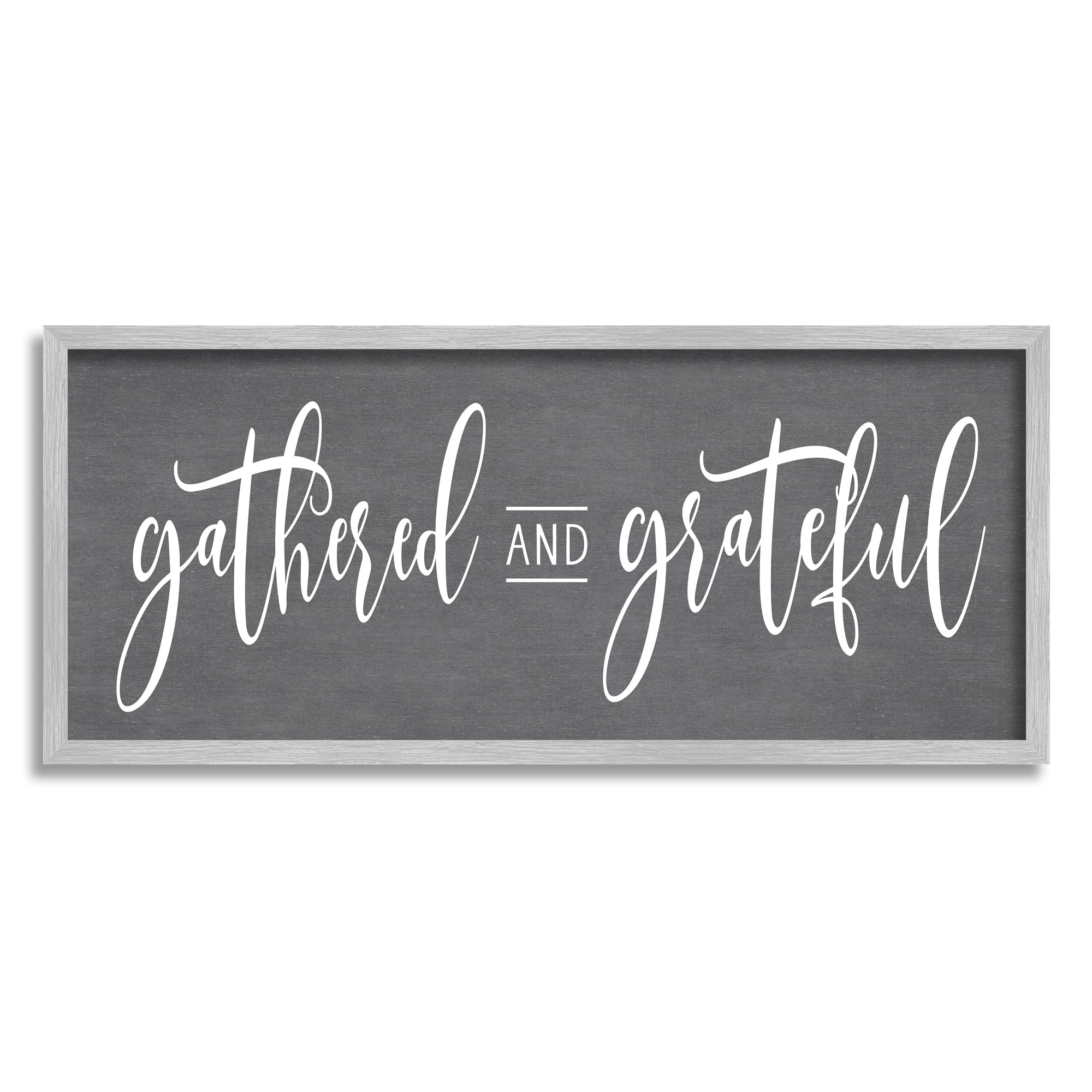 Stupell Industries Gathered & Grateful Fancy Cursive Thankful Family Graphic Art Gray Framed Art Print Wall Art, Design by Lettered and Lined