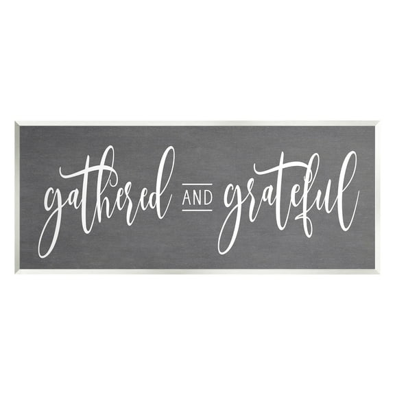 Stupell Industries Gathered & Grateful Fancy Cursive Thankful Family Graphic Art Unframed Art Print Wall Art, Design by Lettered and Lined
