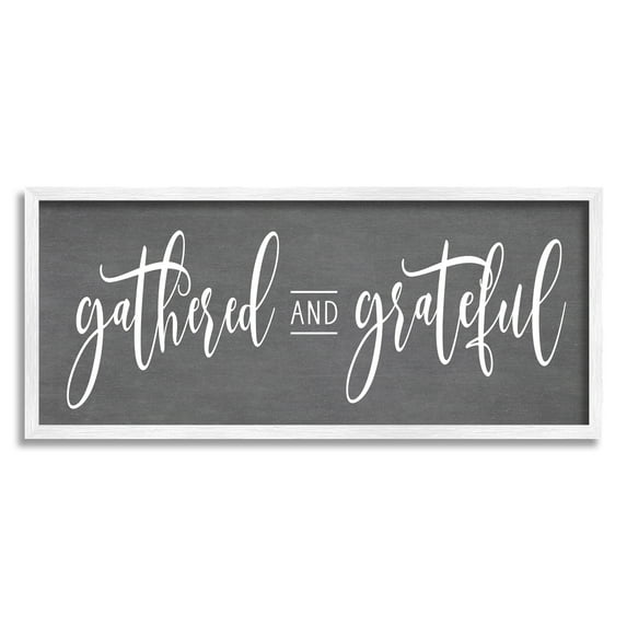 Stupell Industries Gathered & Grateful Fancy Cursive Thankful Family Graphic Art White Framed Art Print Wall Art, Design by Lettered and Lined