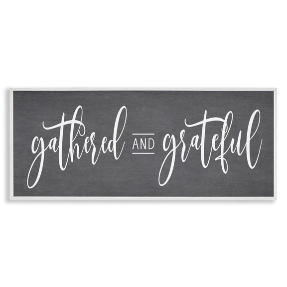 Stupell Industries Rustic Lodge Gathered & Grateful Fancy Cursive Thankful Family White Framed Giclee Art, 24 x 10, by Lettered and Lined