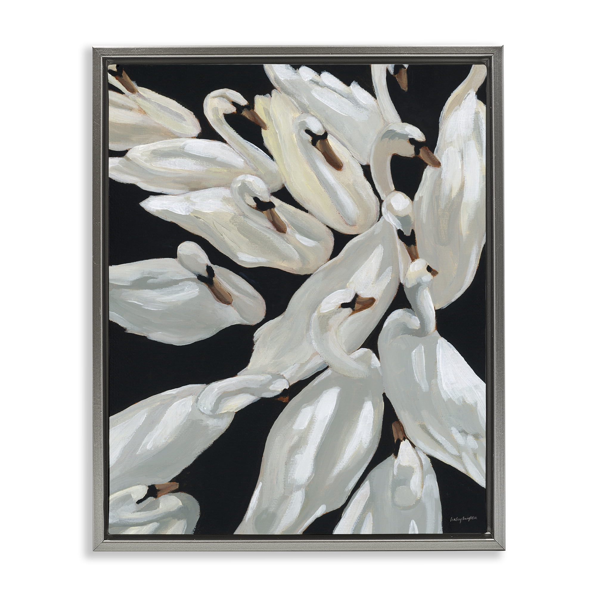 Stupell Industries Gathered Swans Swimming Animals & Insects Painting Gray Floater Framed Canvas Art Print Wall Art, 25 x 31