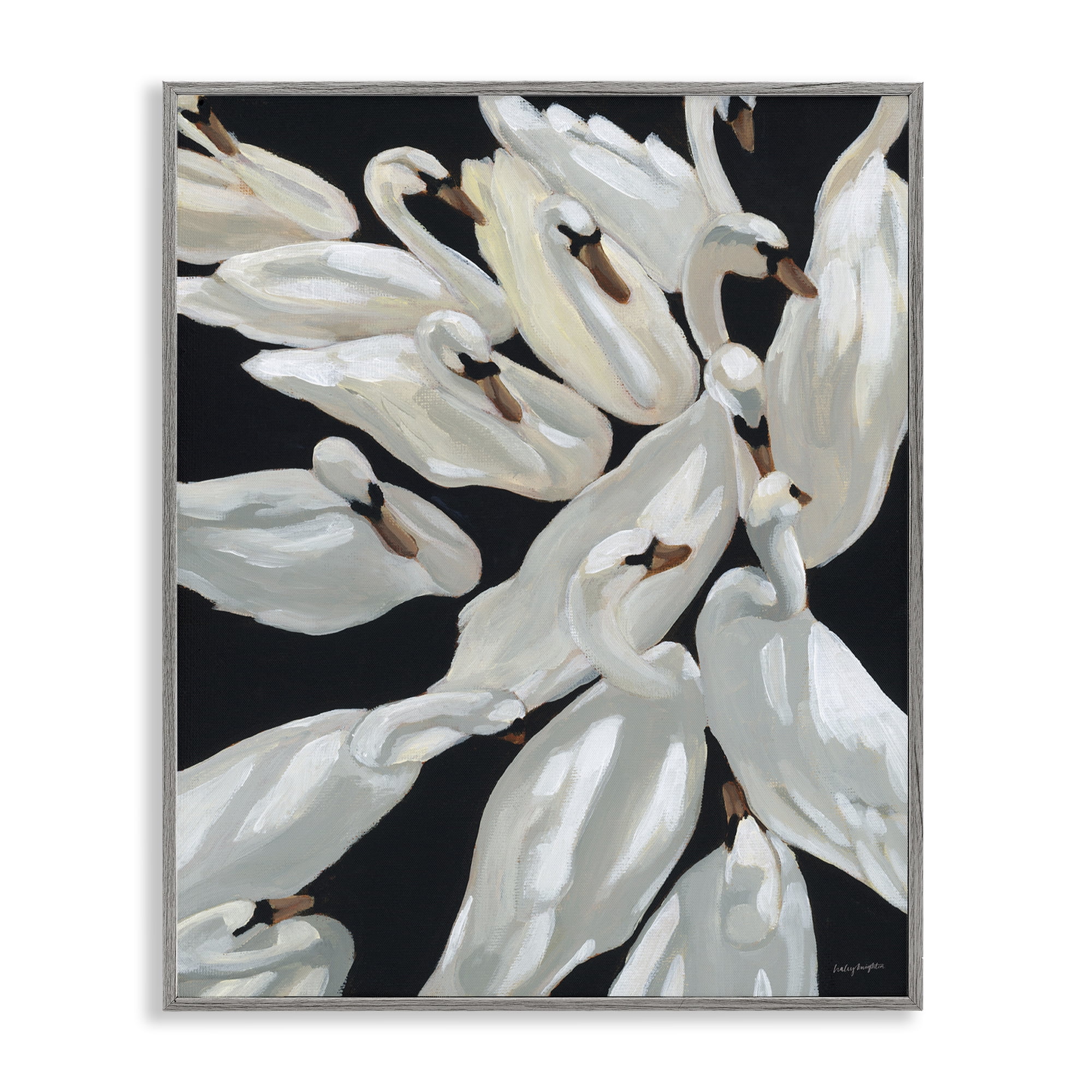 Stupell Industries Gathered Swans Swimming Animals & Insects Painting Gray Framed Art Print Wall Art, 24 x 30