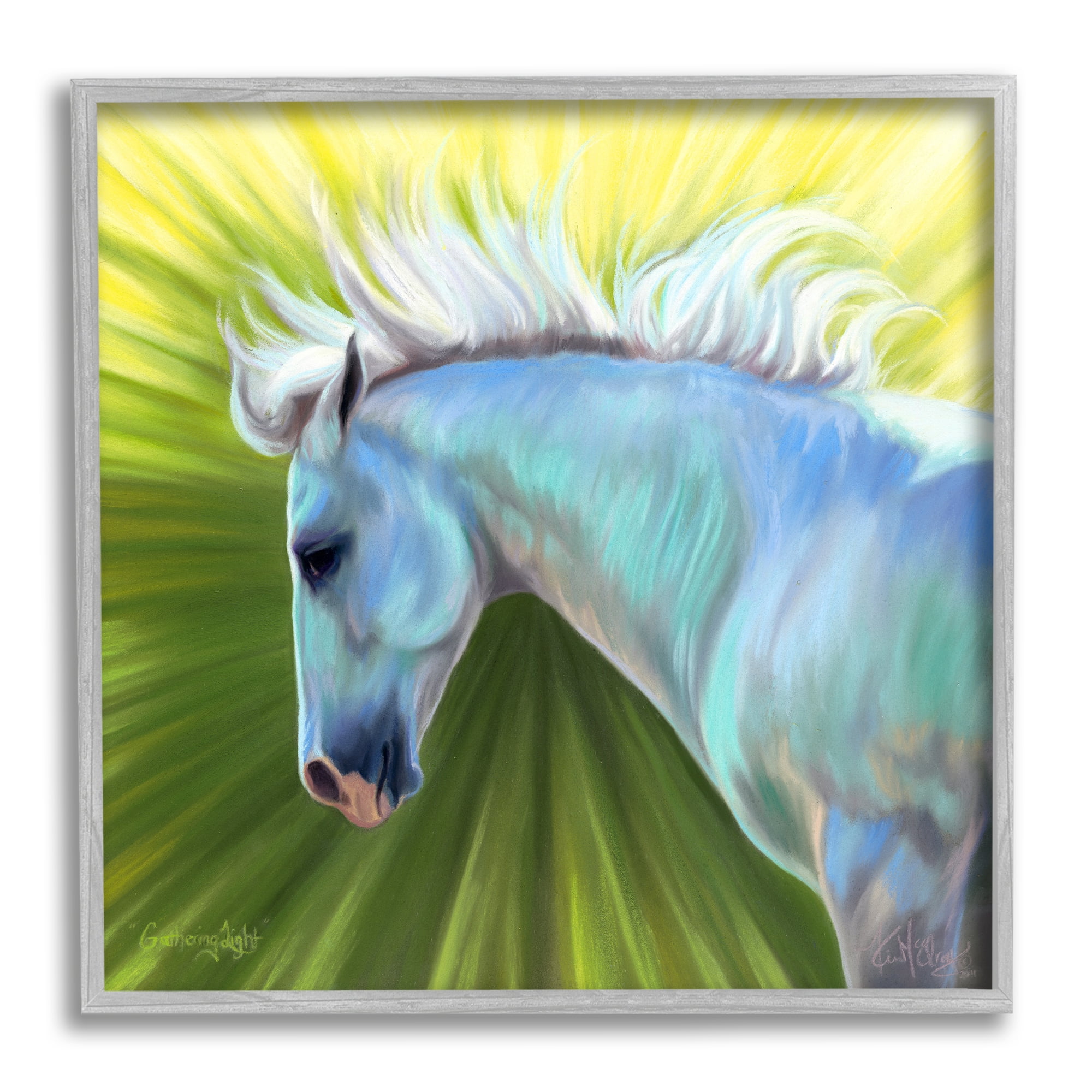 Stupell Industries Gathering Light Horse Animals & Insects Painting Gray Framed Art Print Wall Art, 12 x 12