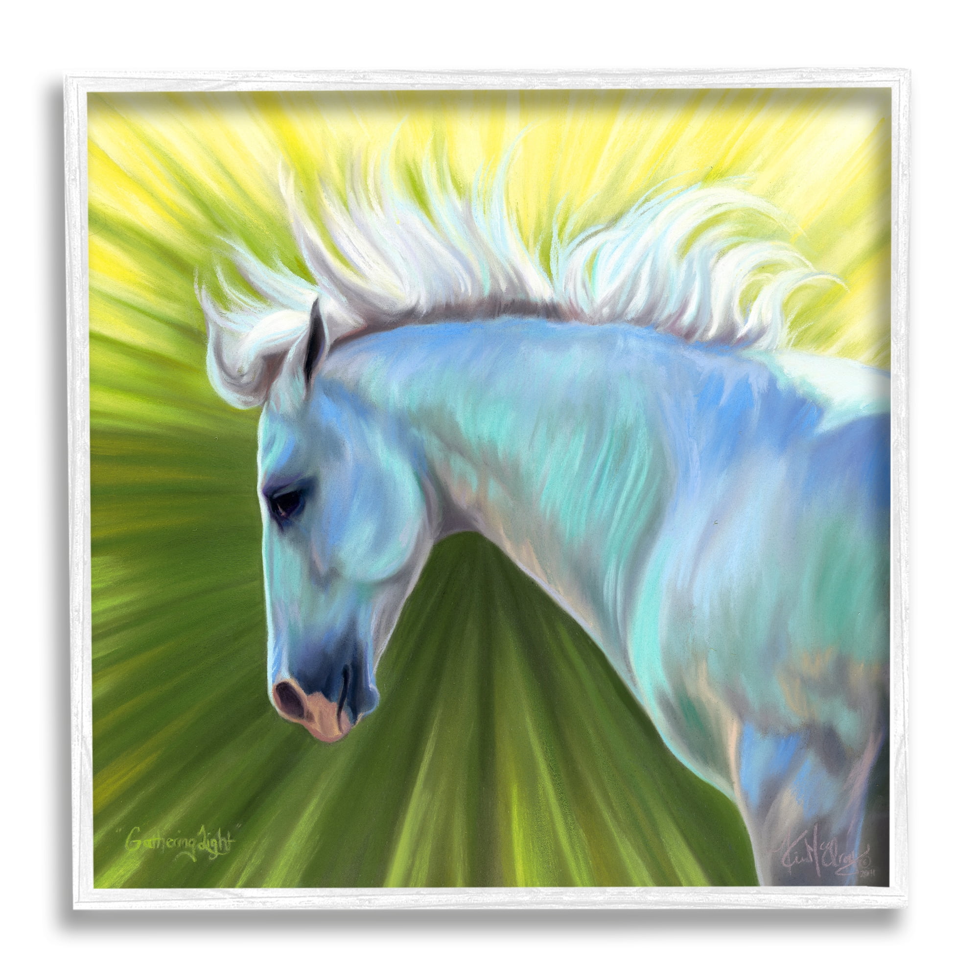 Stupell Industries Gathering Light Horse Animals & Insects Painting White Framed Art Print Wall Art, 17 x 17
