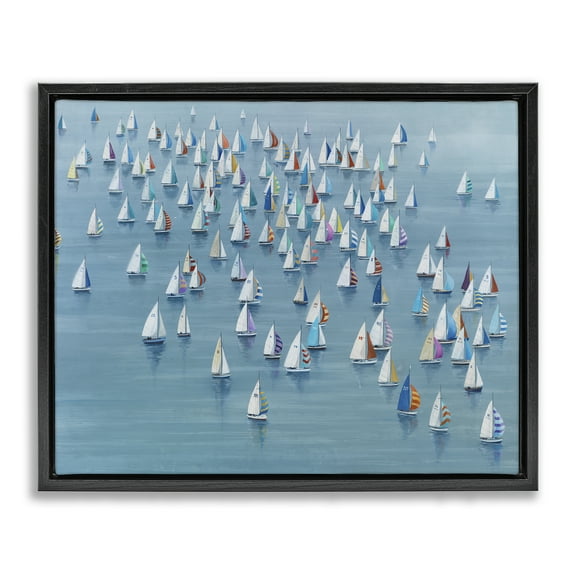 Stupell Industries Gathering Of Sails Transportation Painting Black Floater Framed Canvas Art Print Wall Art, 21 x 17
