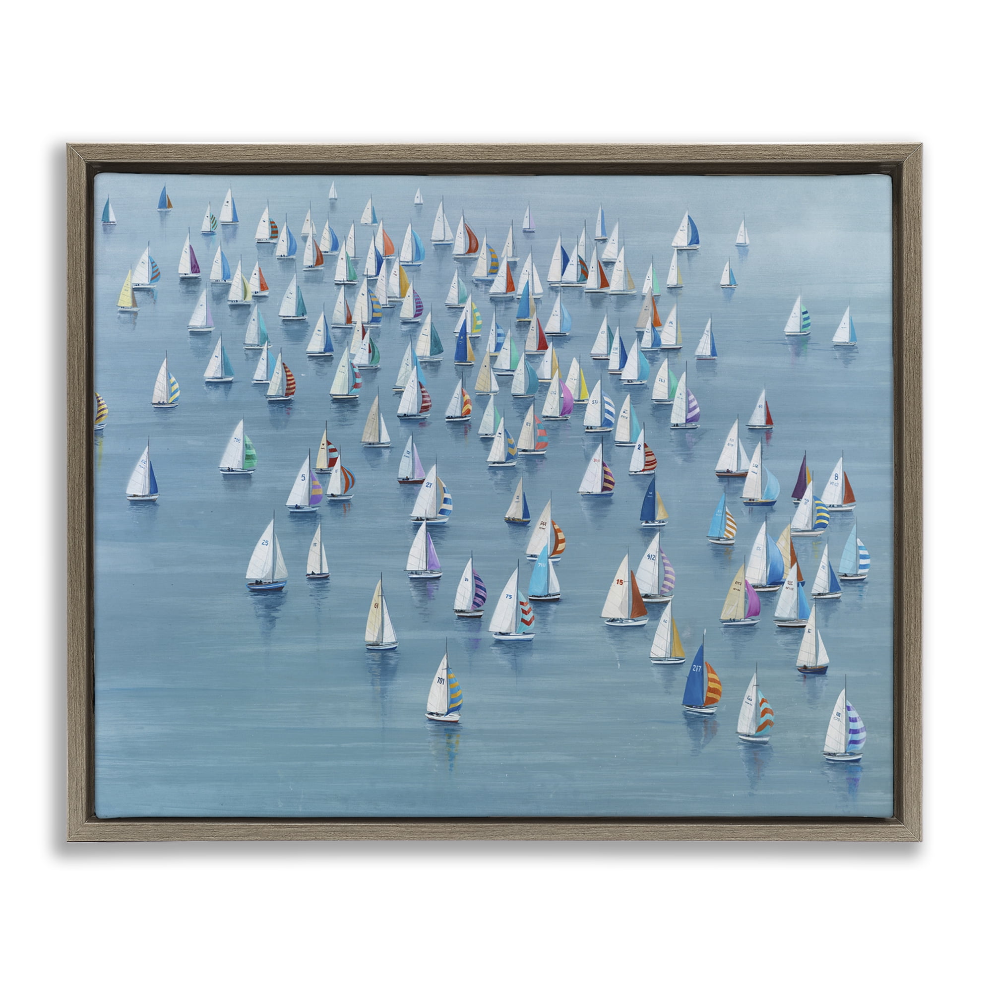 Stupell Industries Gathering Of Sails Transportation Painting Brown Floater Framed Canvas Art Print Wall Art, 31 x 25