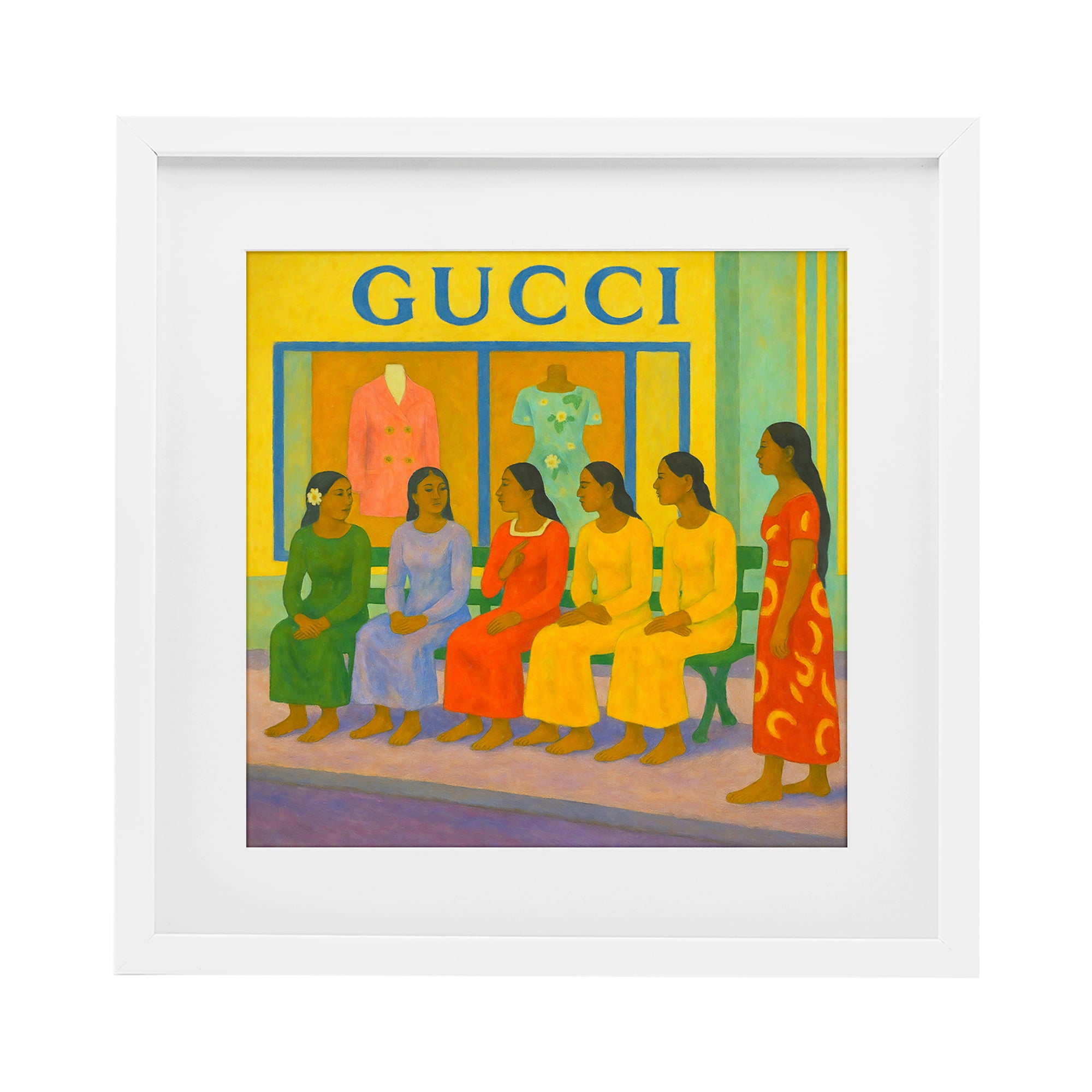 Stupell Industries Gaugin Style Glam White Framed Print Under Glass, design by Grotto Studios