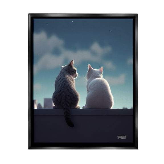 Stupell Industries Gazing Cat Pair Animals & Insects Painting Black Floater Framed Canvas Art Print Wall Art, 17 x 21