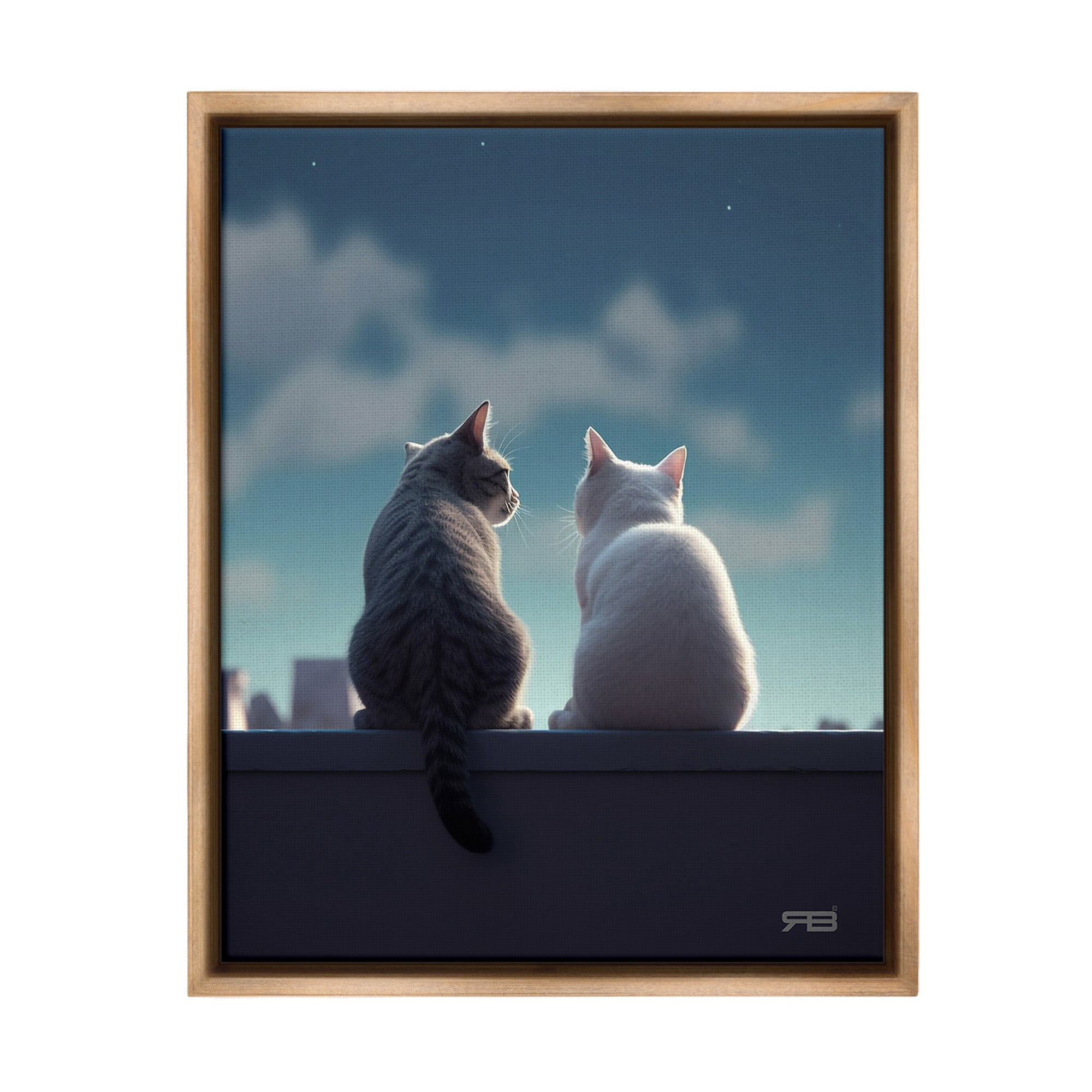 Stupell Industries Gazing Cat Pair Animals & Insects Painting Brown Floater Framed Canvas Art Print Wall Art, 25 x 31