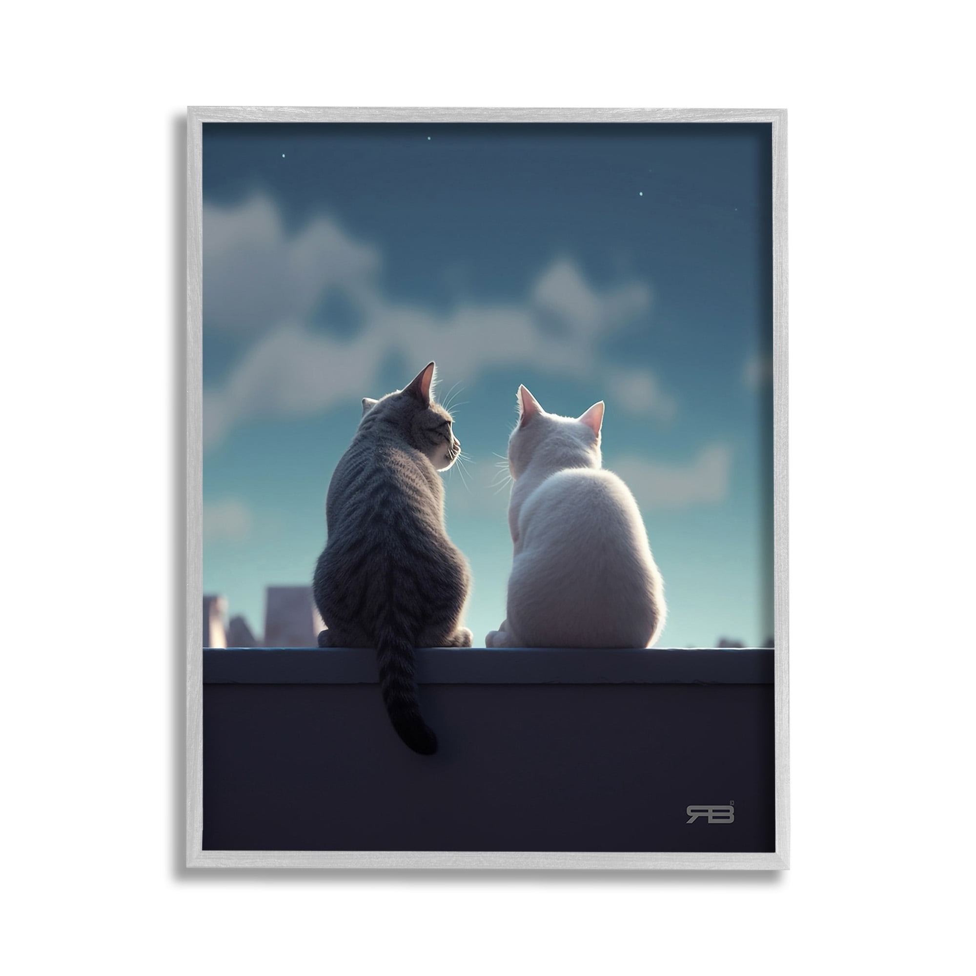 Stupell Industries Gazing Cat Pair Animals & Insects Painting Gray Framed Art Print Wall Art, 11 x 14