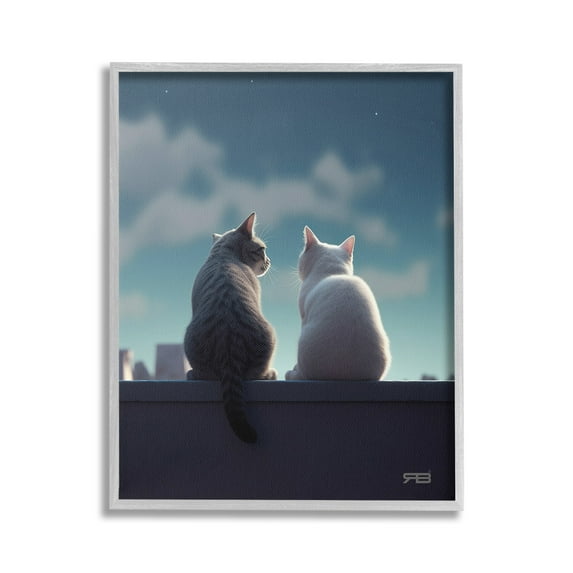 Stupell Industries Gazing Cat Pair Animals & Insects Painting Gray Framed Art Print Wall Art, 16 x 20