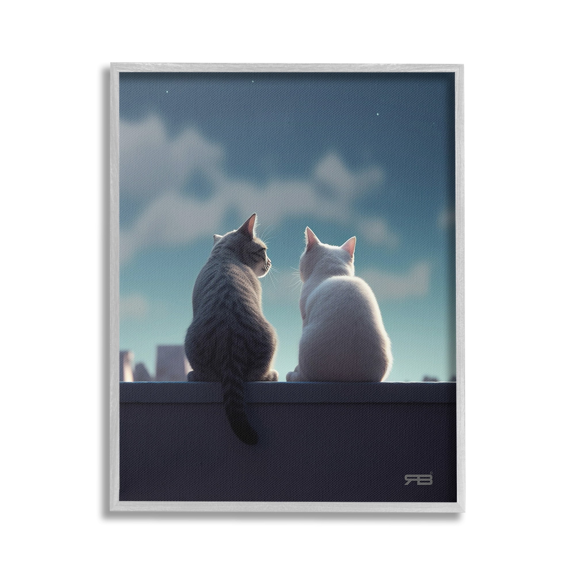 Stupell Industries Gazing Cat Pair Animals & Insects Painting Gray Framed Art Print Wall Art, 24 x 30