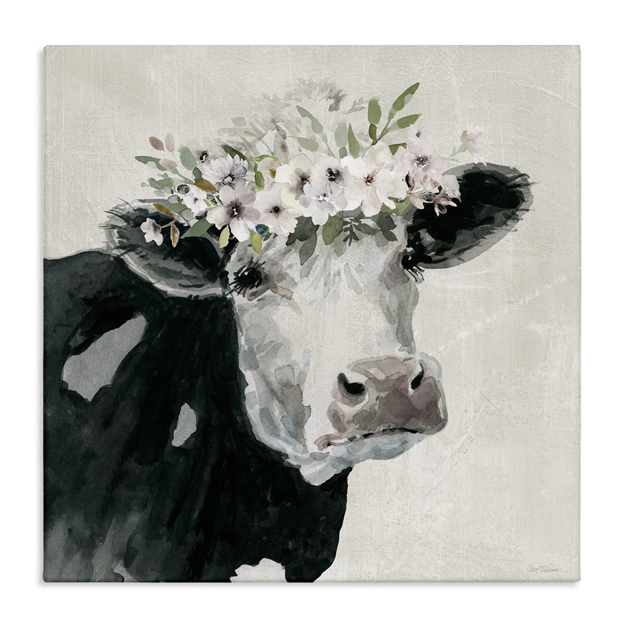 Stupell Industries Gazing Cow with Florals Animals & Insects Painting Gallery Wrapped Canvas Art Print Wall Art, 36 x 36