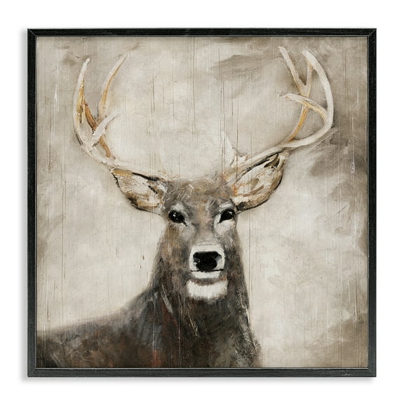 Stupell Industries Gazing Deer in Neutrals Animals Painting Black Framed Art Print Wall Art, 12 x 12
