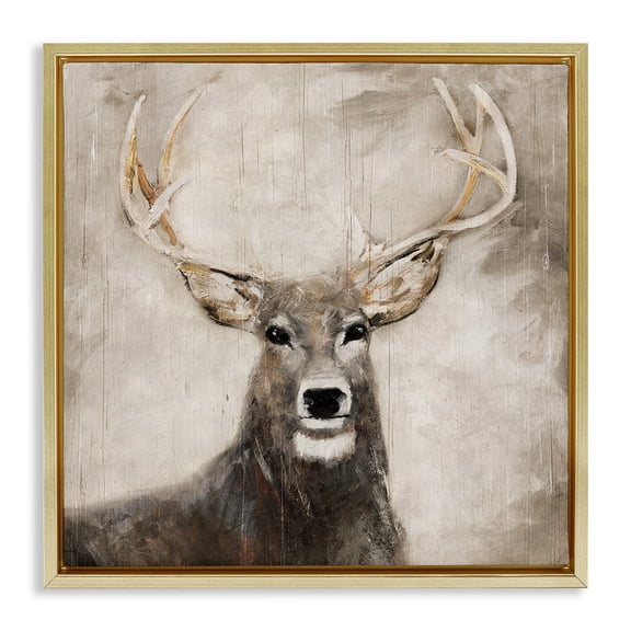 Stupell Industries Gazing Deer in Neutrals Animals Painting Gold Floater Framed Canvas Art Print Wall Art, 25 x 25