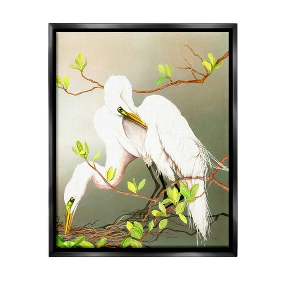 Stupell Industries Gazing Egrets on Branch Animals & Insects Painting Black Floater Framed Canvas Art Print Wall Art, 17 x 21