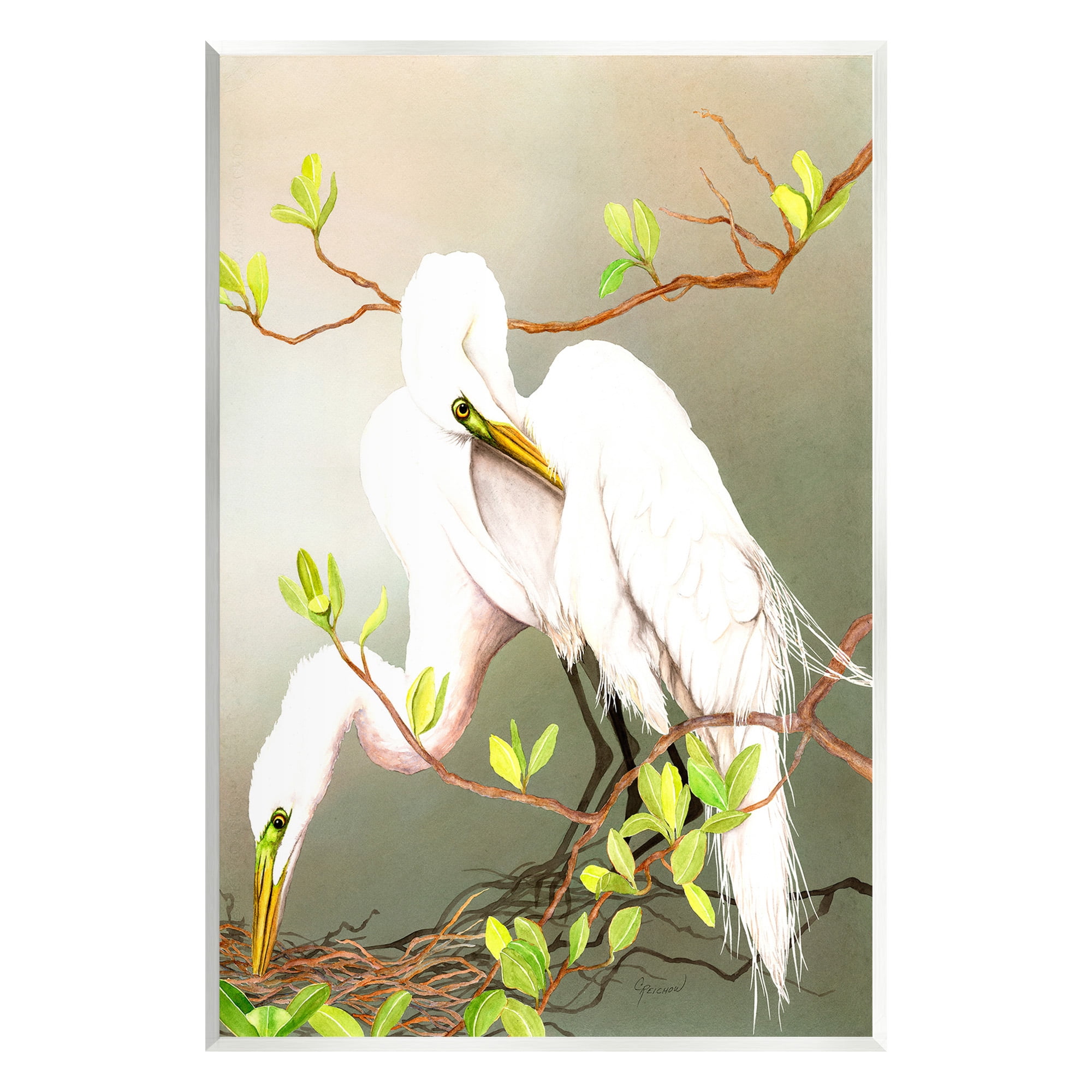 Stupell Industries Gazing Egrets on Branch Animals & Insects Painting Unframed Art Print Wall Art, 13 x 19
