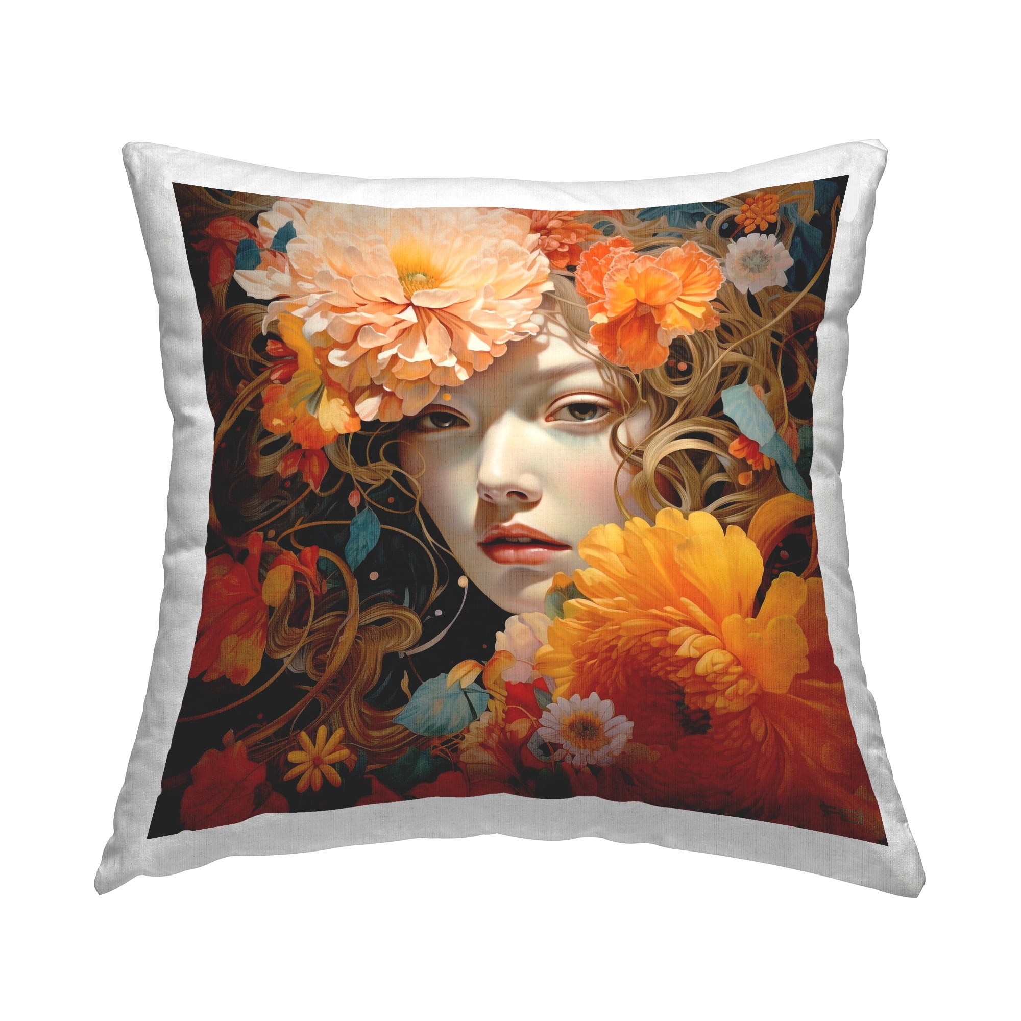 Stupell Industries Gazing Girl & Florals Decorative Printed Throw Pillow Design by RB