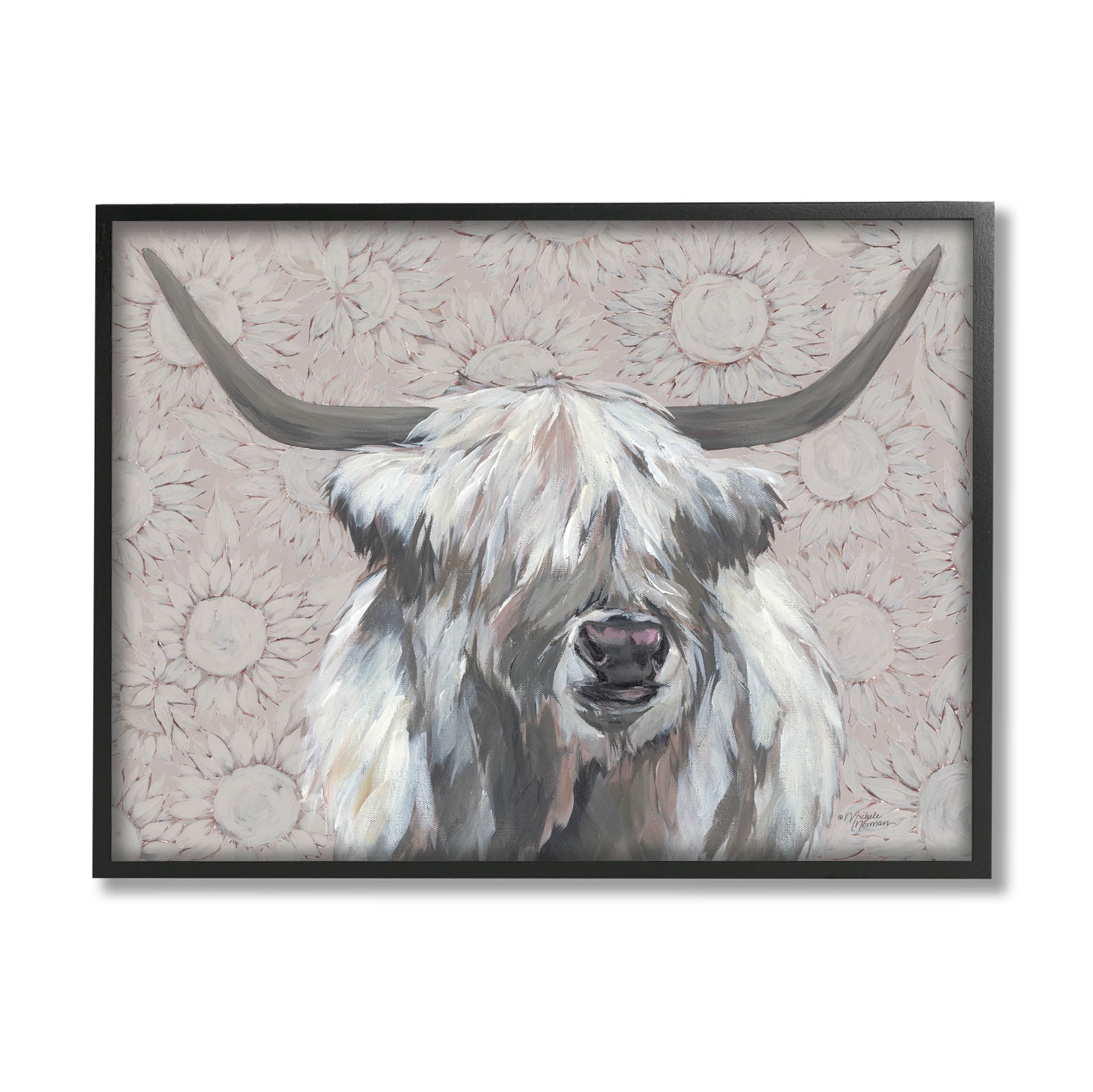 PixonSign Highland Cow Canvas Print Framed Wall Art, 24x36 inches