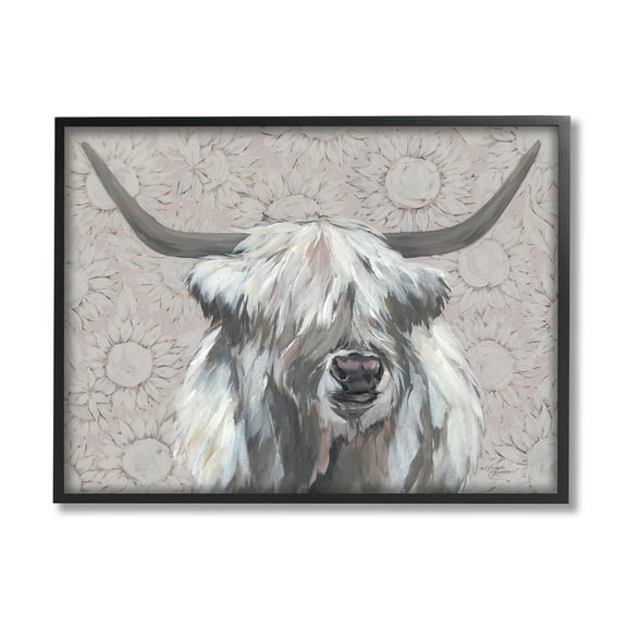 Stupell Industries Gazing Highland Cattle Sunflower Pattern Painting Black Framed Art Print Wall Art, Design by Michele Norman