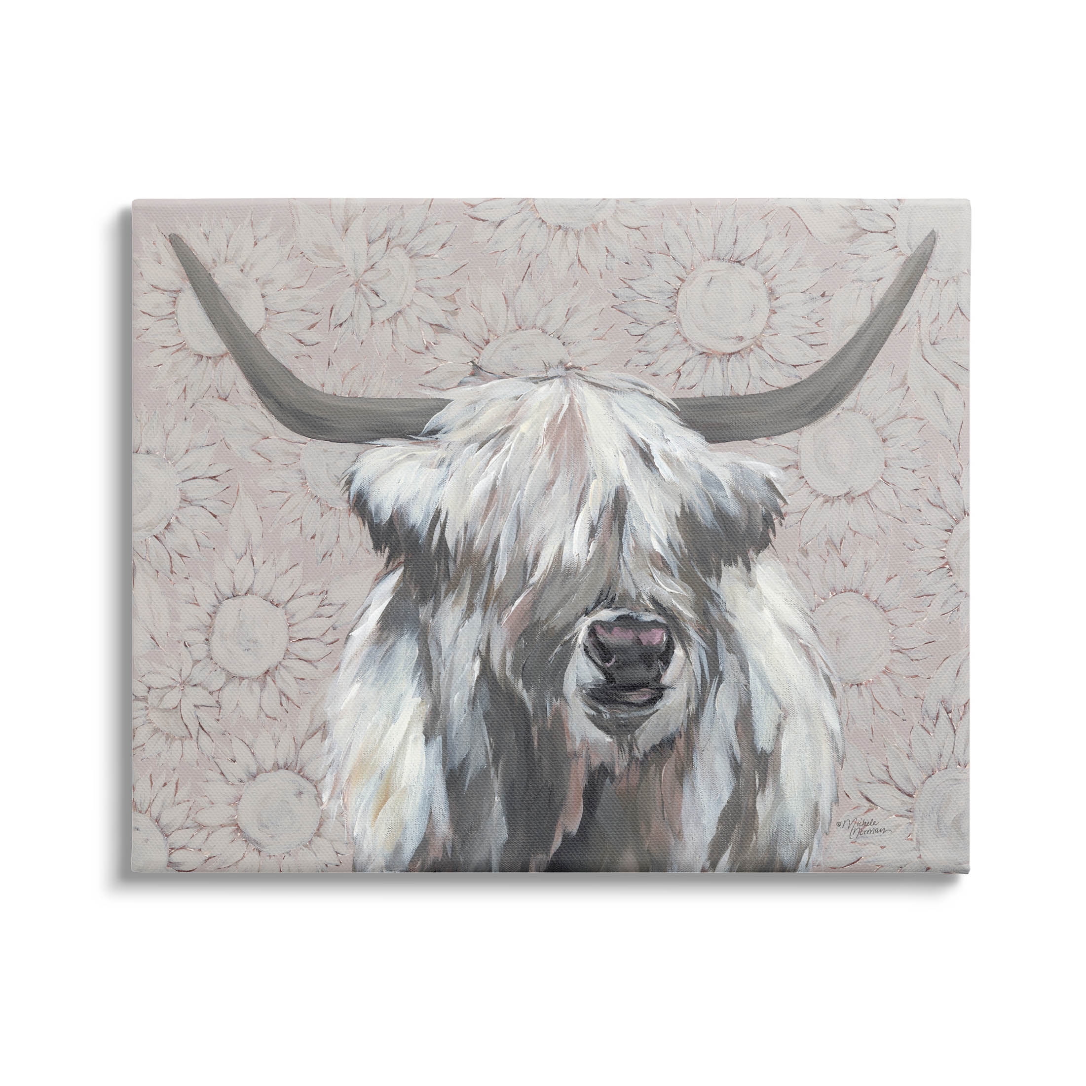 Stupell Industries Gazing Highland Cattle Sunflower Pattern Painting Gallery Wrapped Canvas Print Wall Art, Design by Michele Norman