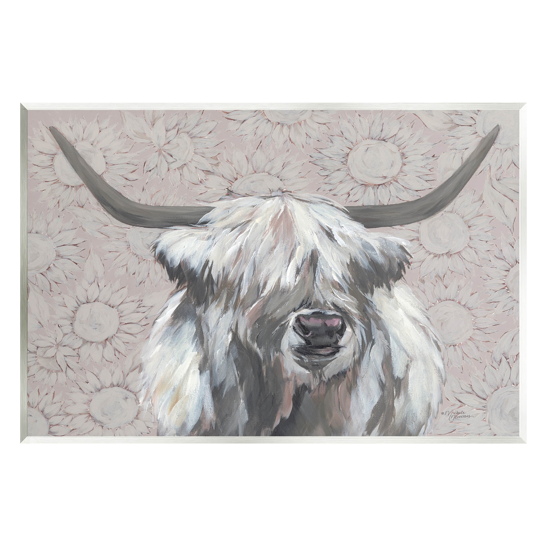 Stupell Industries Gazing Highland Cattle Sunflower Pattern Painting Unframed Art Print Wall Art, Design by Michele Norman