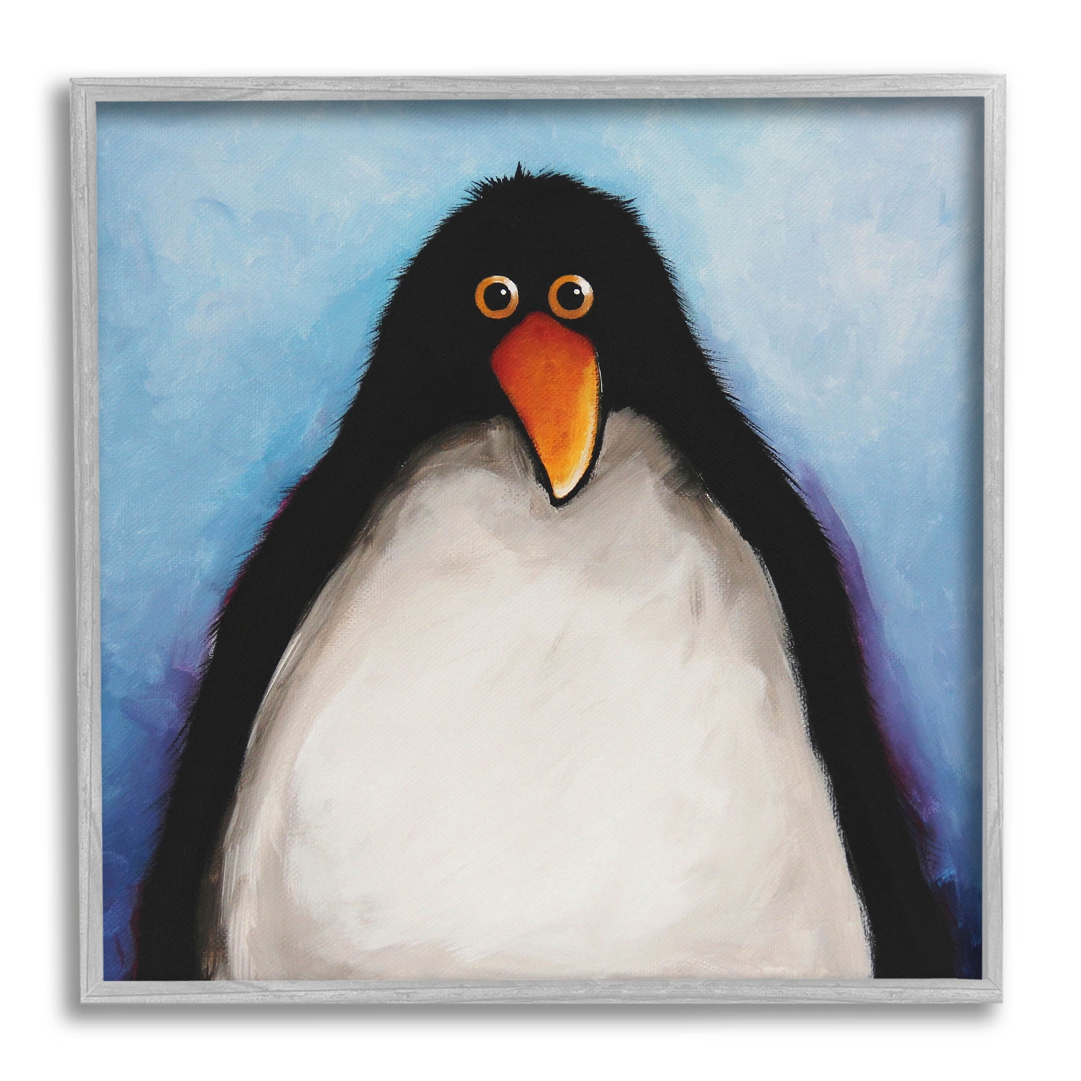 Stupell Industries Gazing Penguin Portrait Painting Gray Framed Art Print Wall Art, Design by Lucia Stewart
